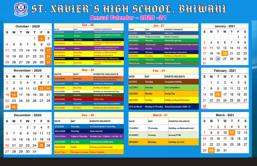 Annual Planner – 2020-21 (m-1 To Std.-2) – St. Xavier’s High School 